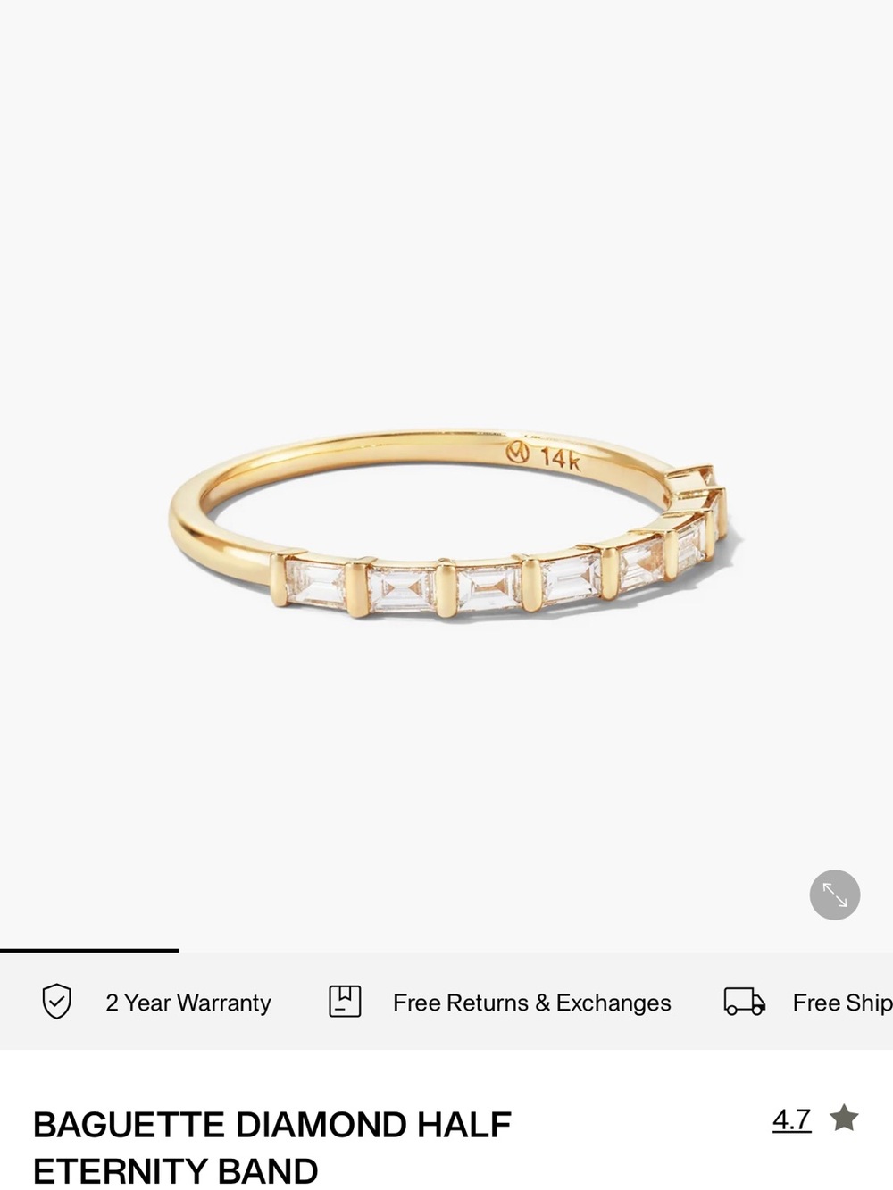 14K Gold Baguette Diamond Half Eternity Band - Gold